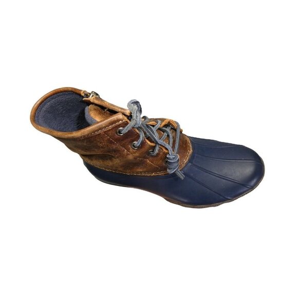 Sperry Top-Sider Womens 6.5 Brown Leather Saltwater Blue Rubber Duck Boots - Picture 2 of 12